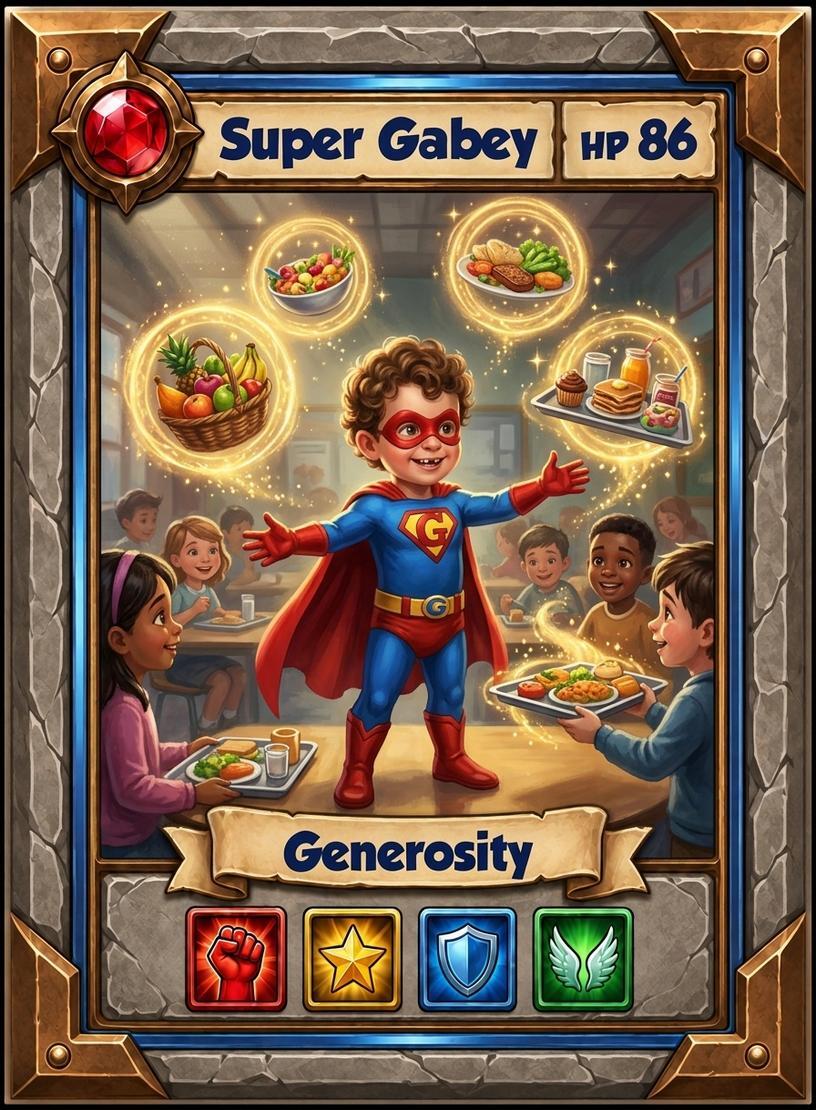 Custom trading card featuring a child as a hero